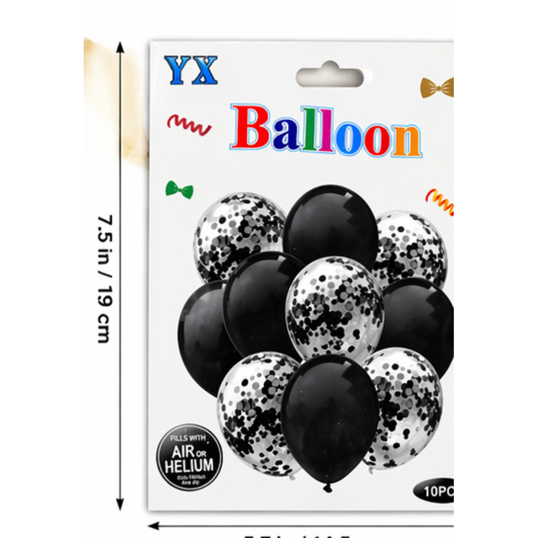 Black & Confetti Balloons — 10pc