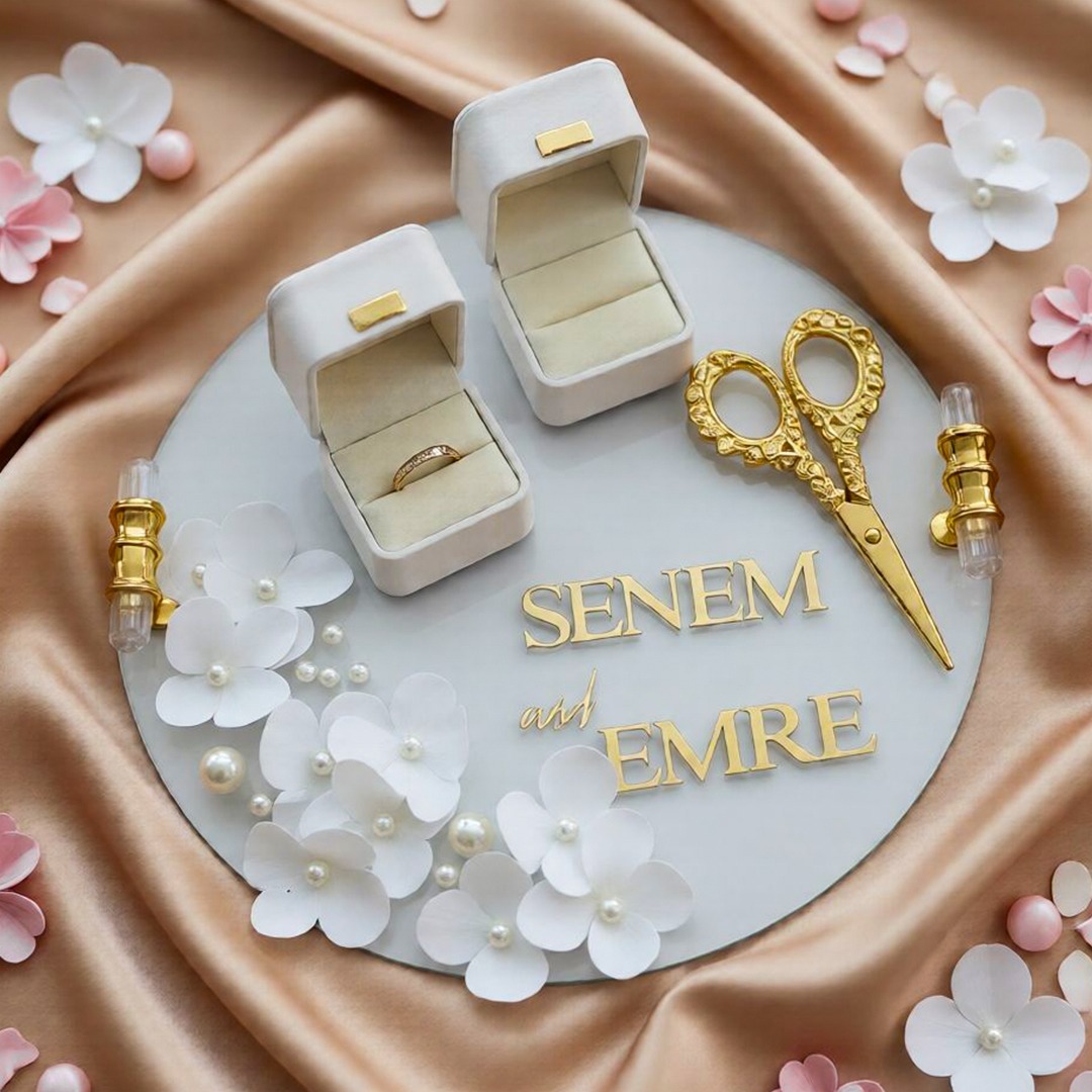 Nikah Ceremony Tray with Gold Scissors