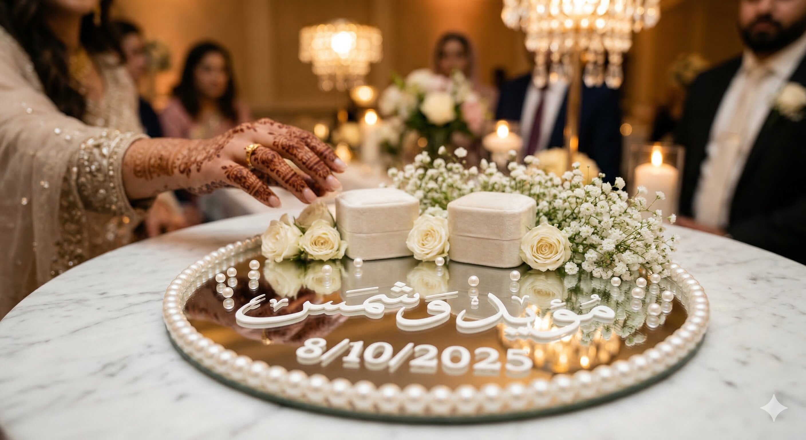 Pearl mirror tray at nikah ceremony