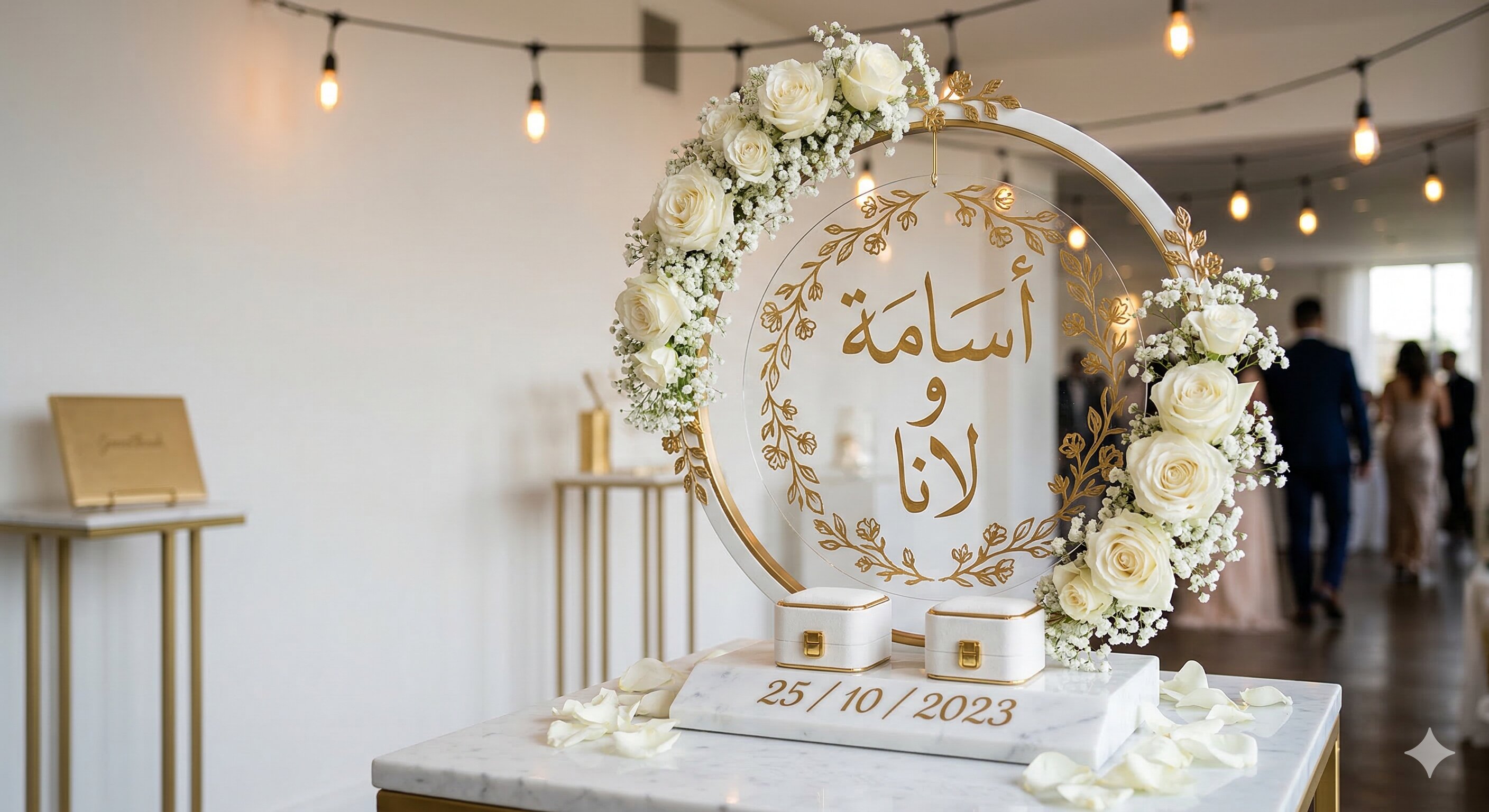 White and gold hoop at modern reception