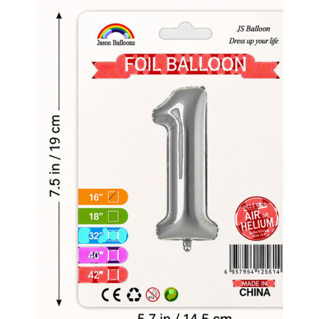 Number 1 Foil Balloon — Silver