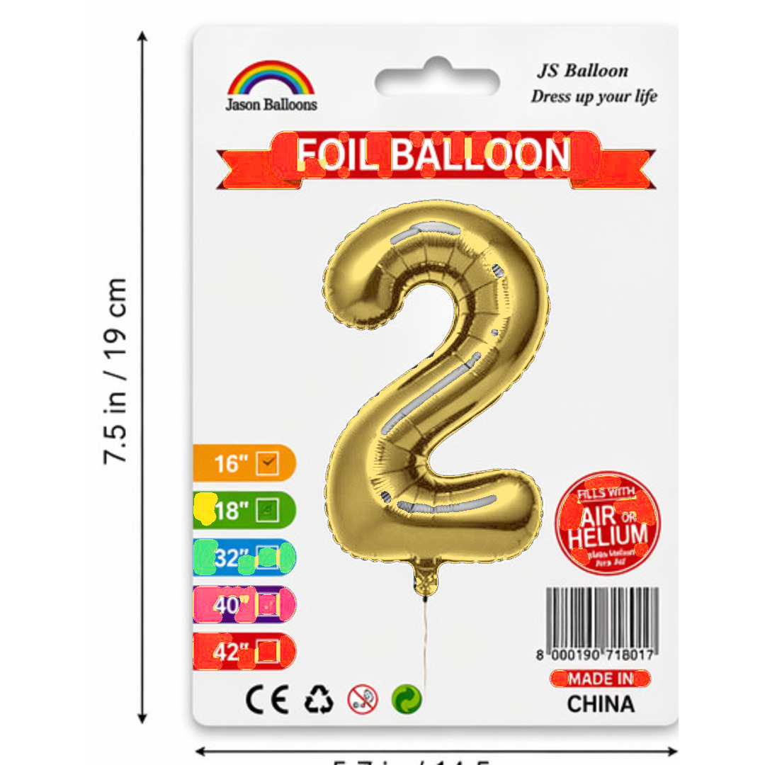 Number 2 Foil Balloon — Gold