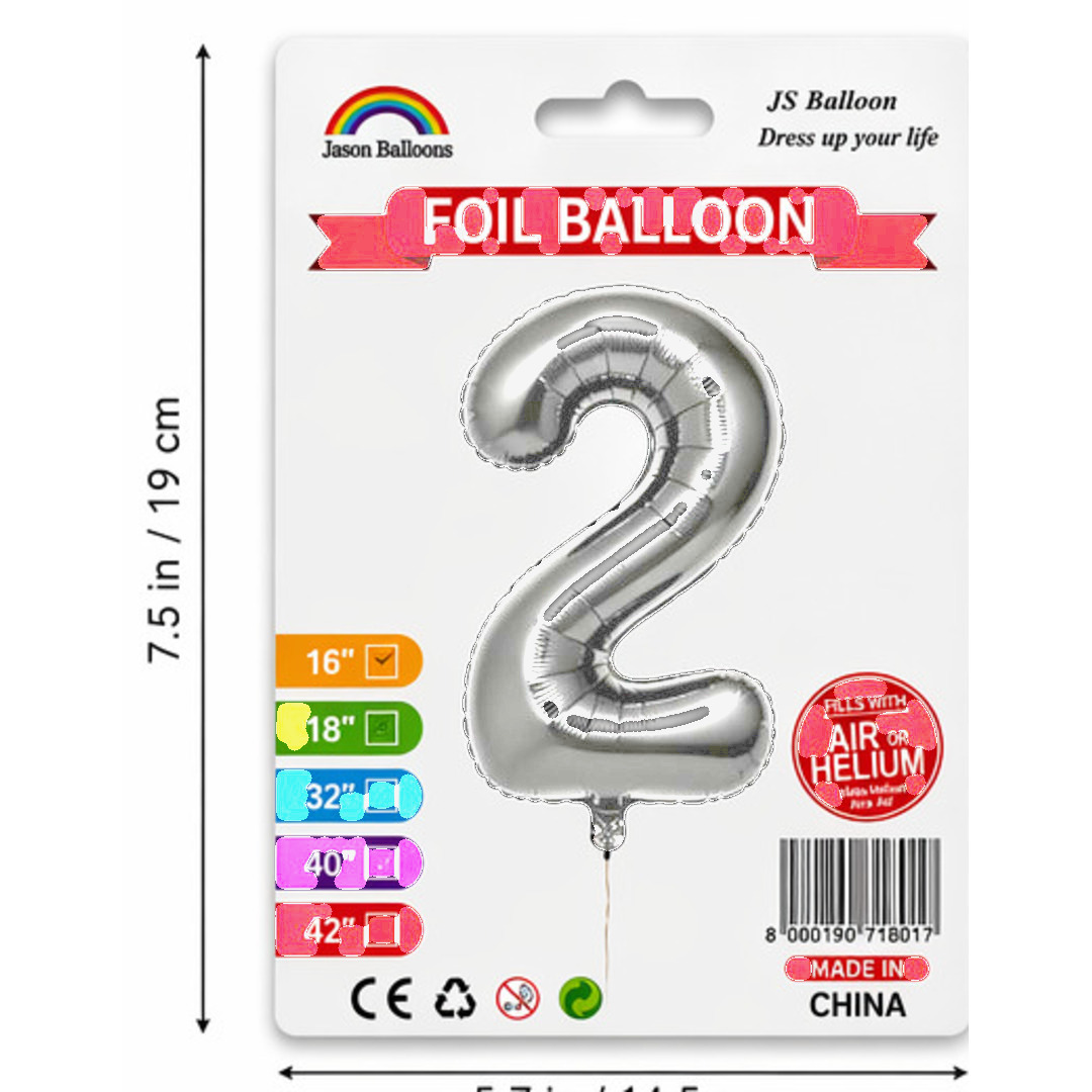 Number 2 Foil Balloon — Silver