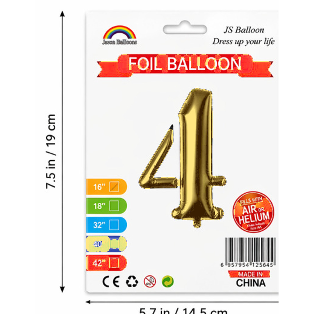 Number 4 Foil Balloon — Gold