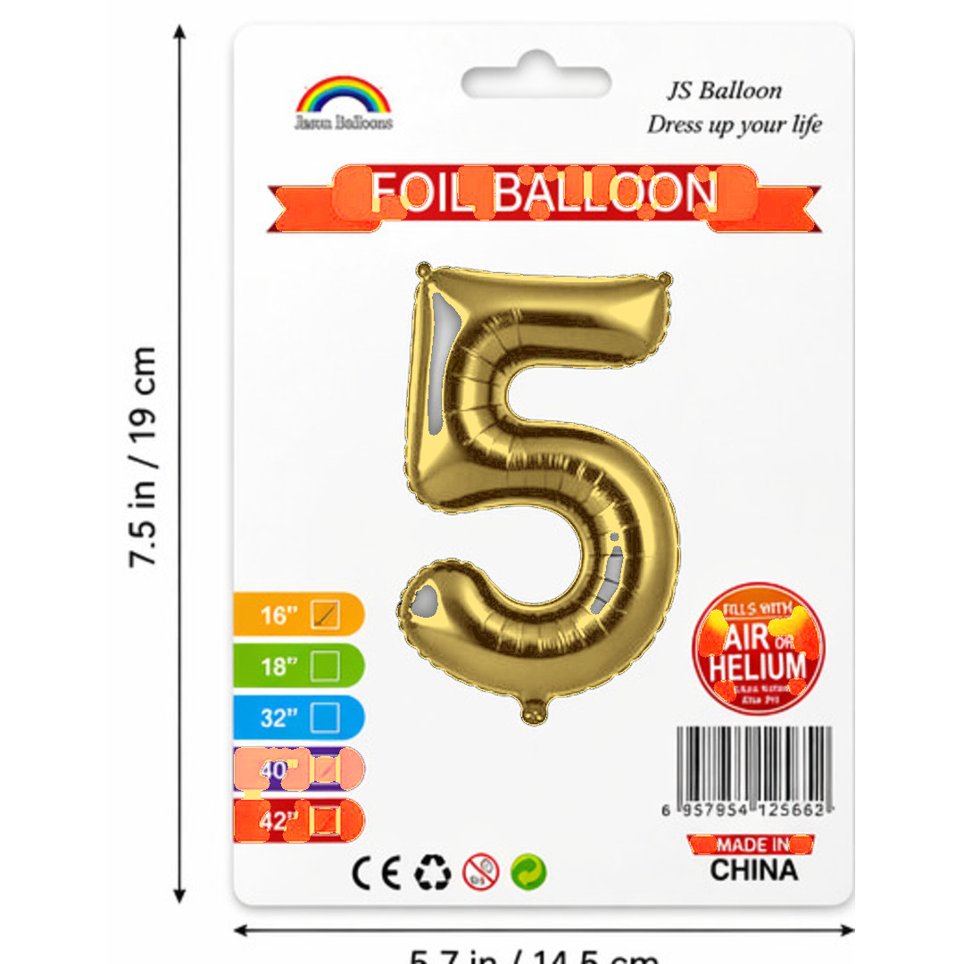 Number 5 Foil Balloon — Gold