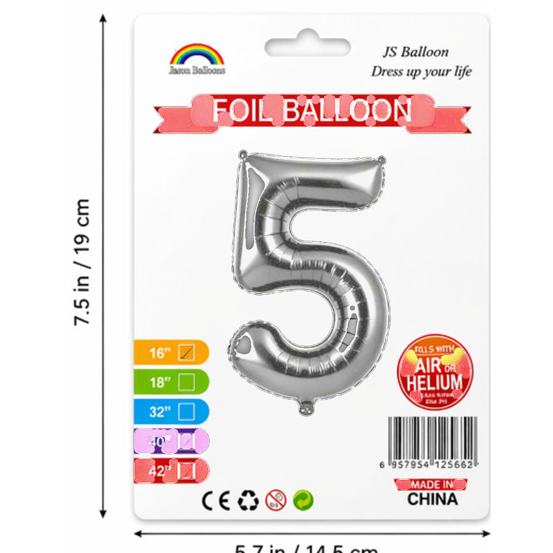 Number 5 Foil Balloon — Silver