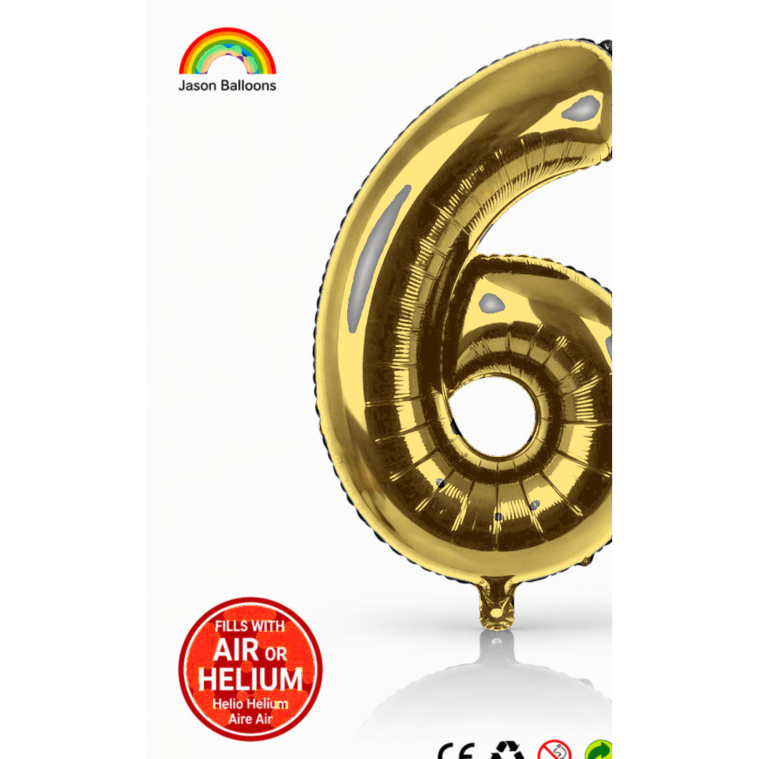 Number 6 Foil Balloon — Gold