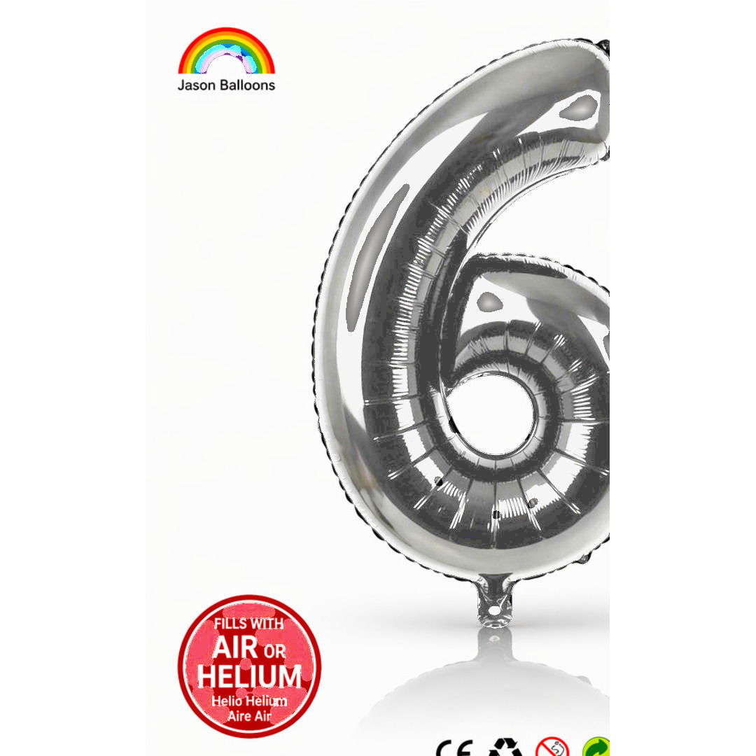 Number 6 Foil Balloon — Silver