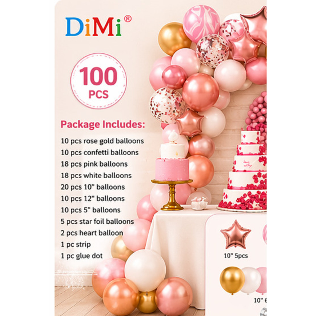 Pink Rose Gold Happy Birthday Arch — 100pc