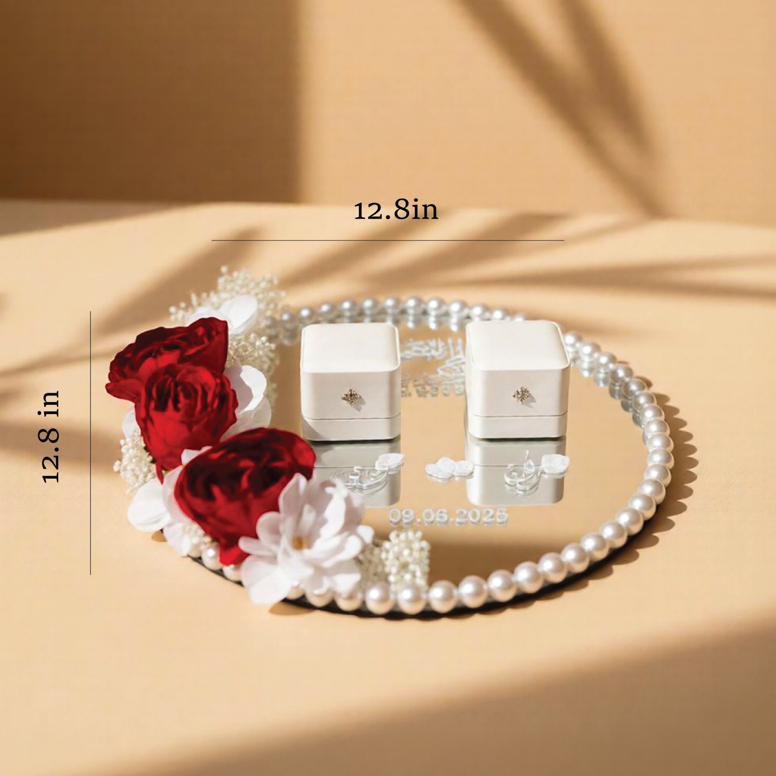 Red Rose Pearl Mirror Tray