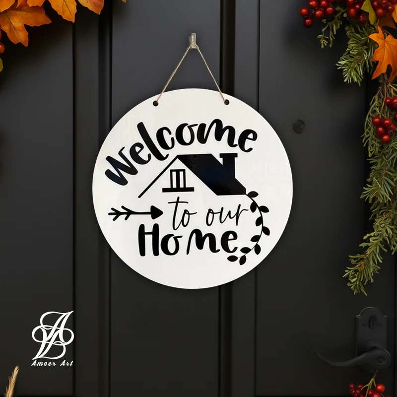 "Welcome to our Home" Round Sign — Black