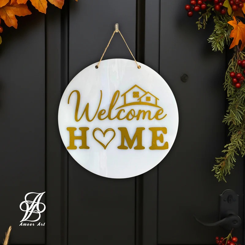 "Welcome HOME" Round Sign — Gold
