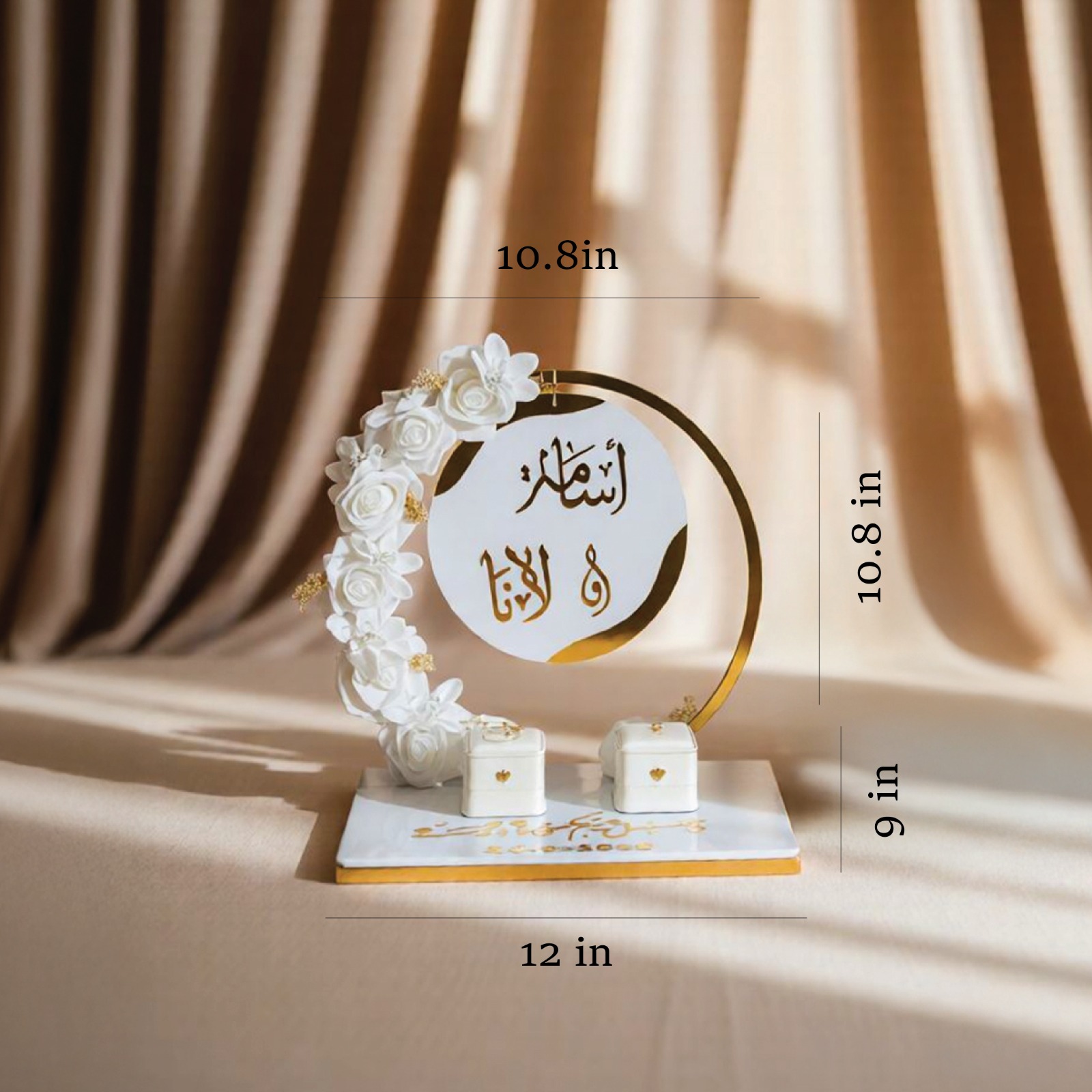 White & Gold Hoop Stand with Roses